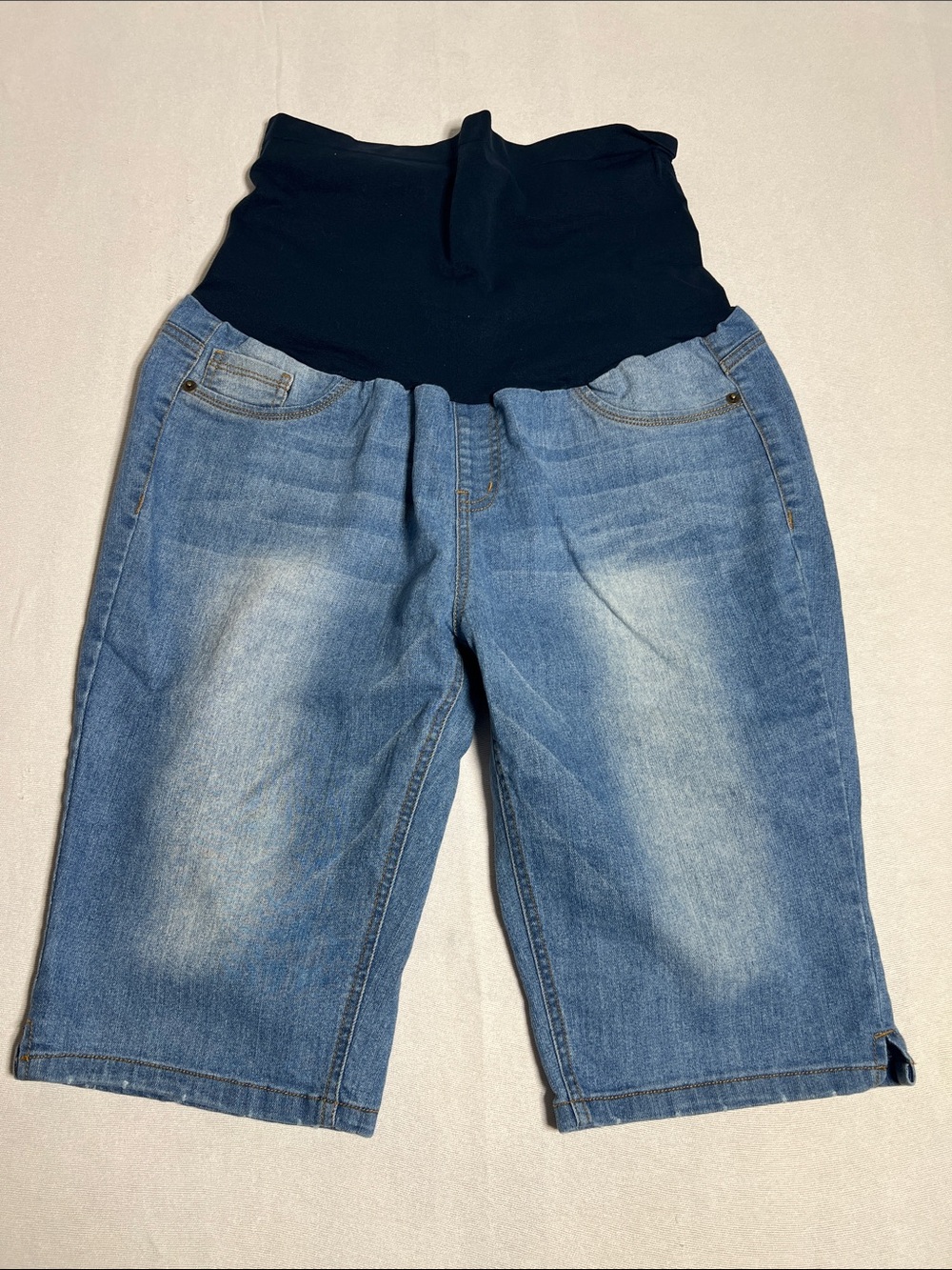 Women’s Denim Maternity Shorts with Black Stretch Waistband